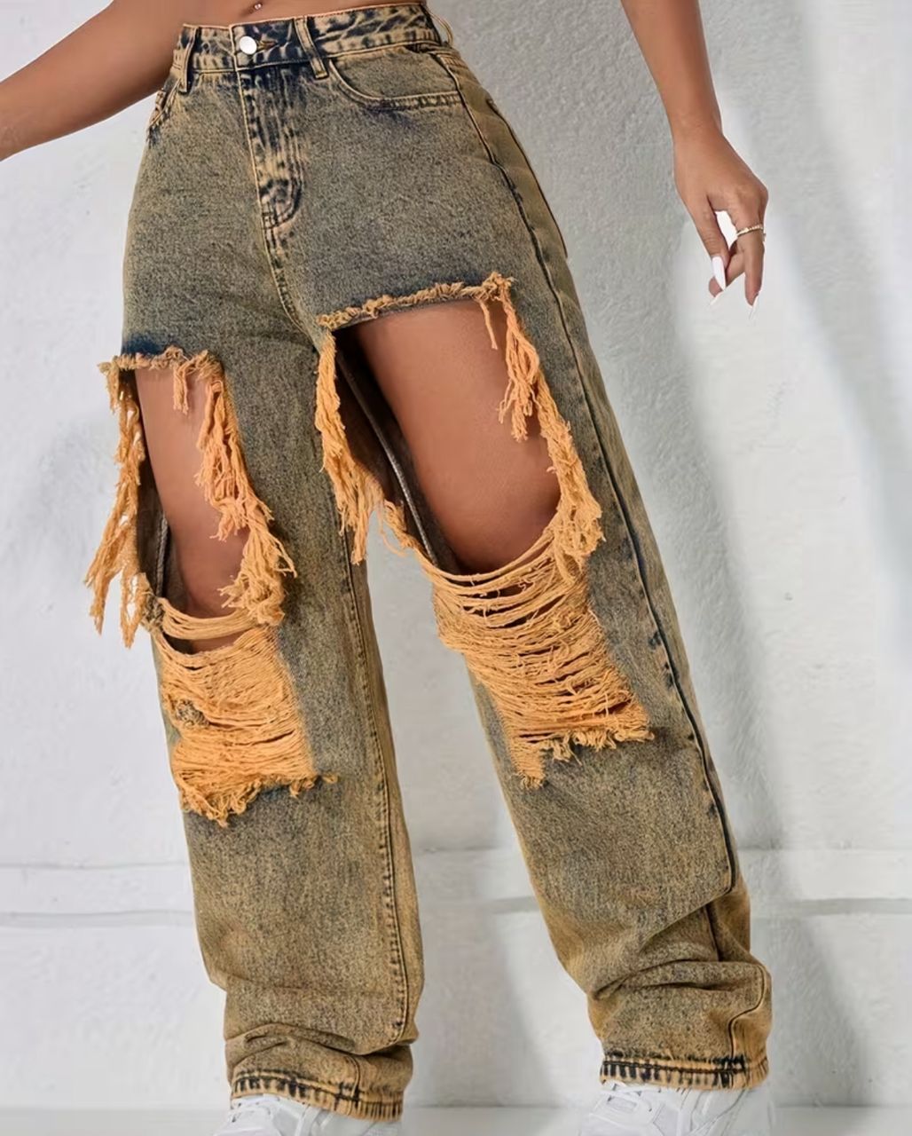 Women's vintage washed denim pants