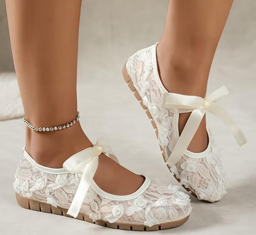 Lace bow ballet style Mary Jane flat shoes