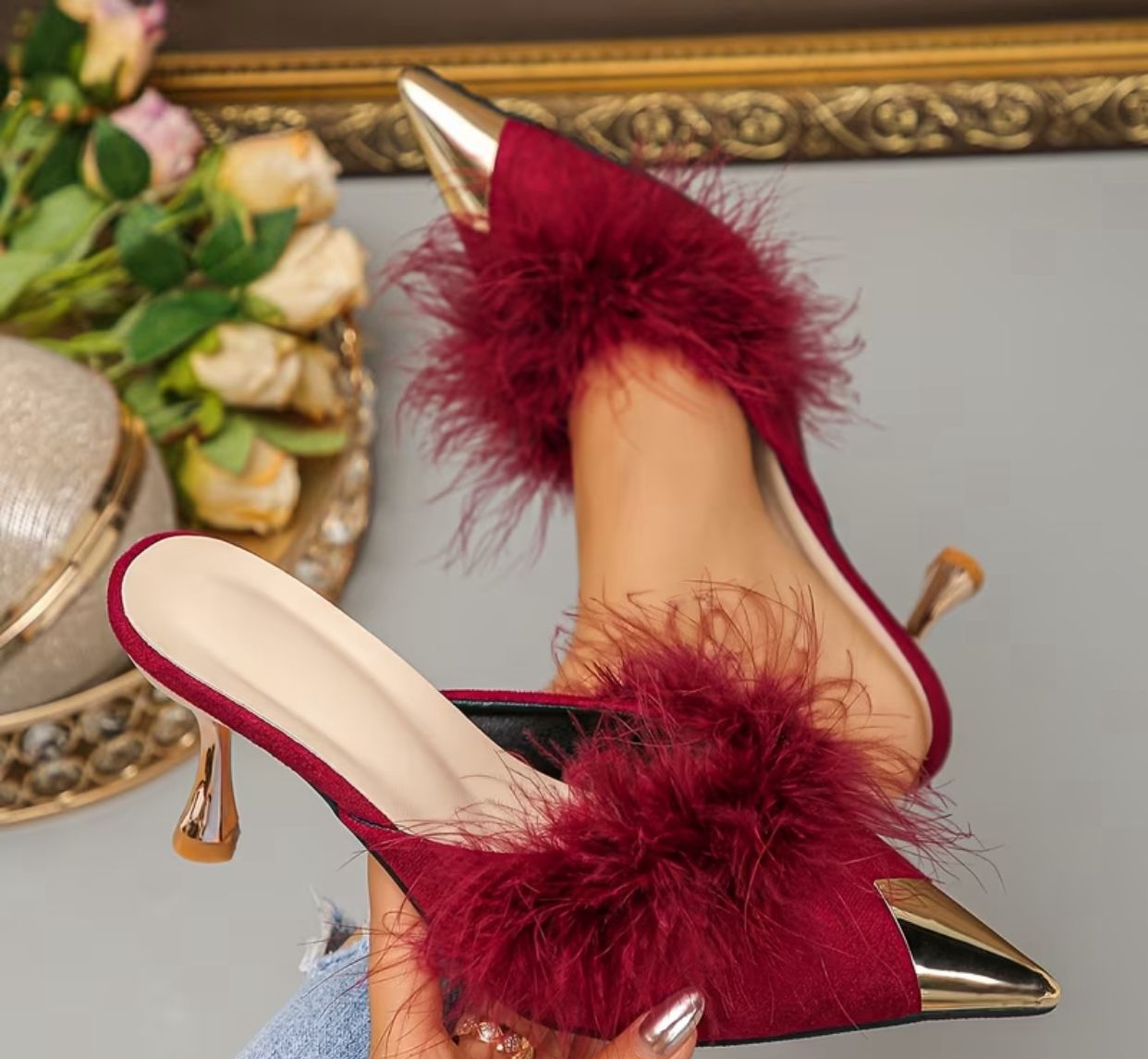 Metallic Pointed Toe Stiletto Heel