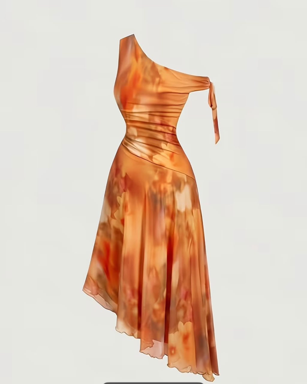 Elegant Asymmetrical Floral Dress With Shoulder Details