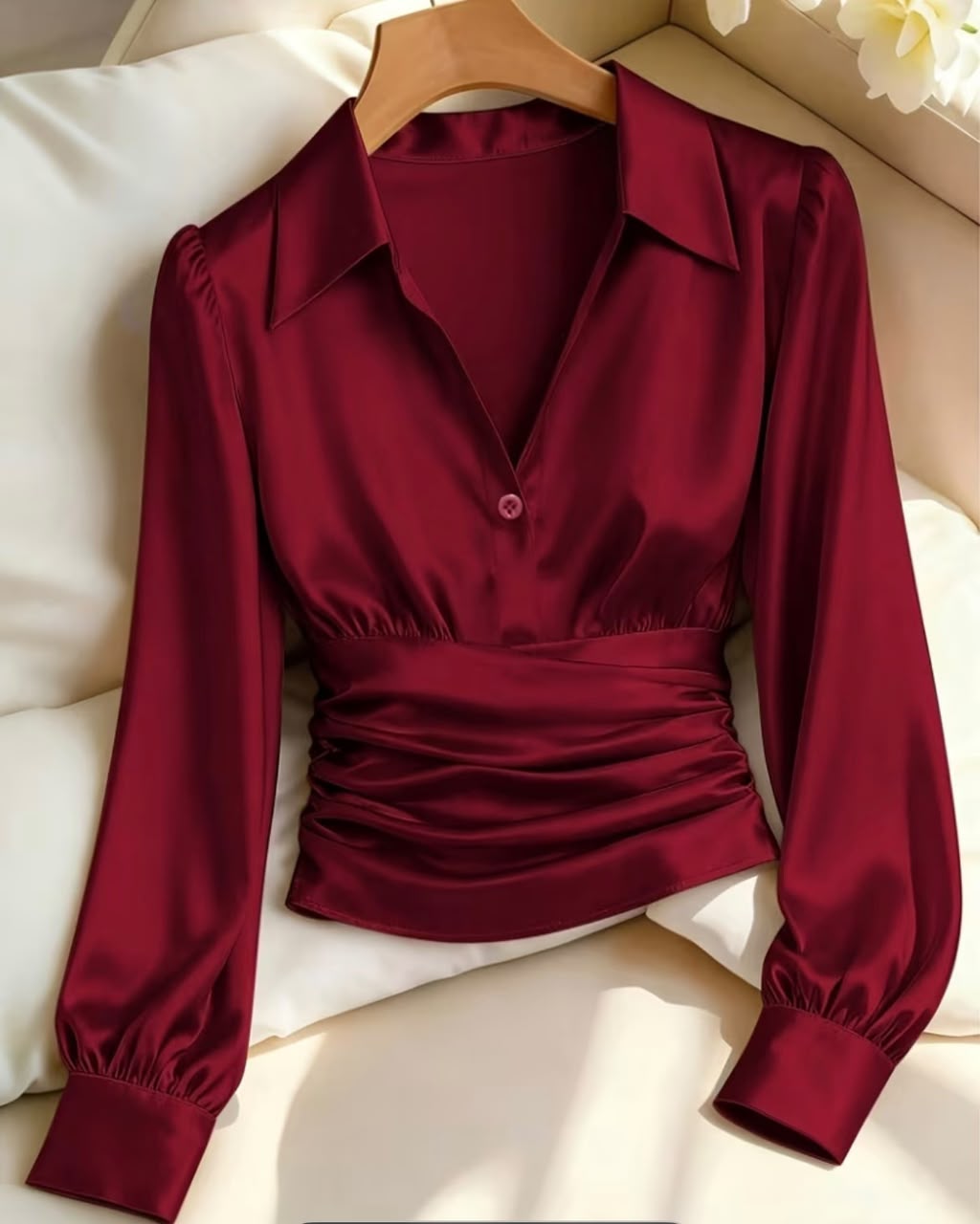 Simple Style Long Sleeve Cinched Waist Shirt