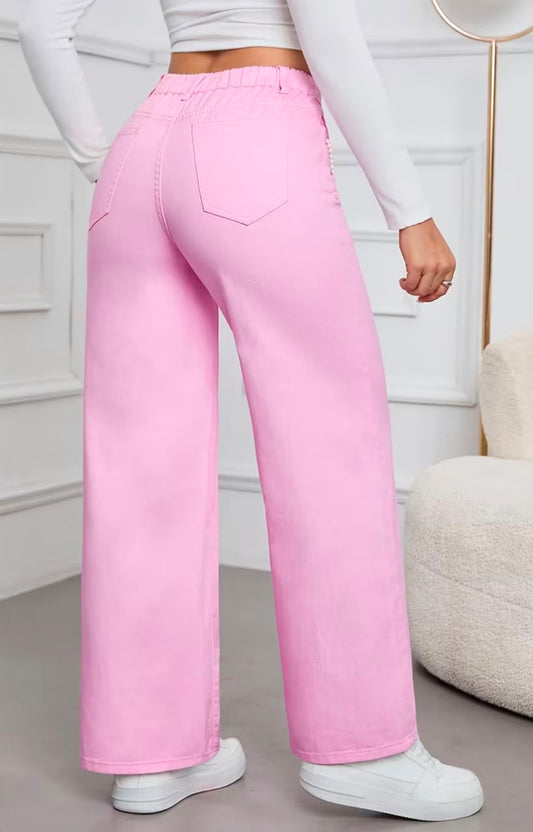 Women's Pink Non-Stretch Wide Leg Pant