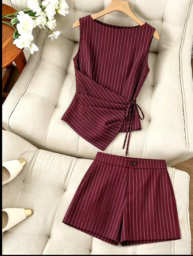 Women's Casual Business Style Striped 2pcs Set