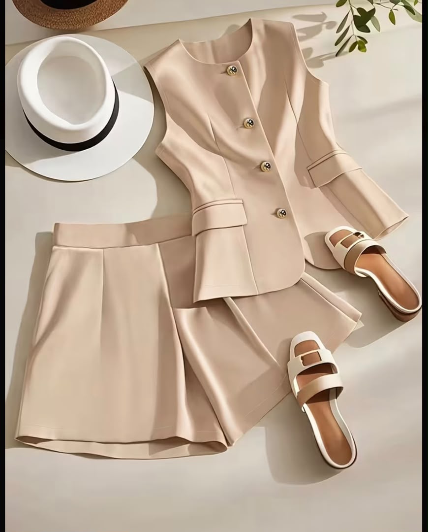 2pcs Set Round Neck Sleeveless Shirt And Short