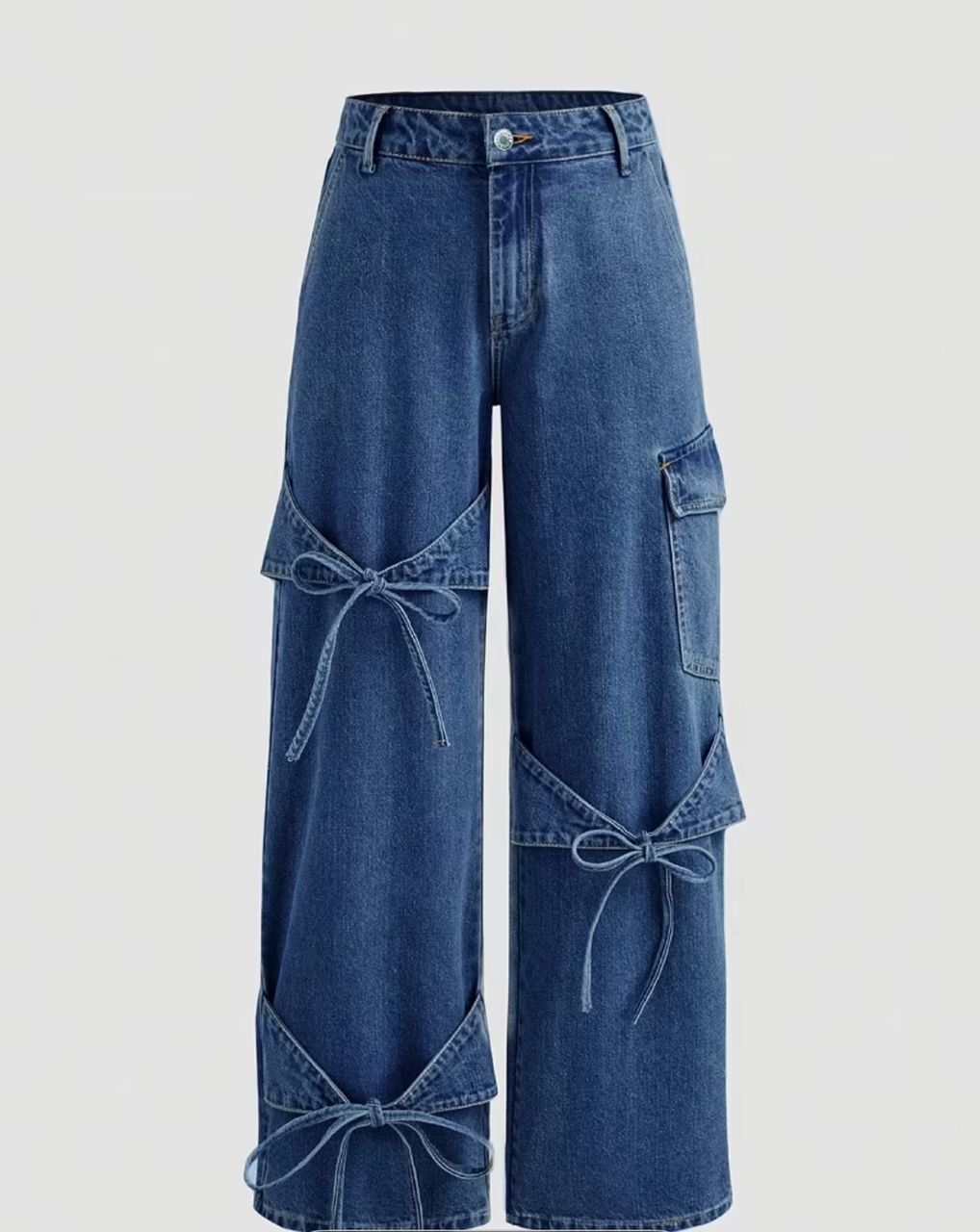 Stylish bow tie laced workwear boyfriend denim pant for women
