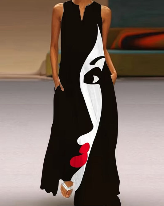 Sexy long dress with v neck and pocket