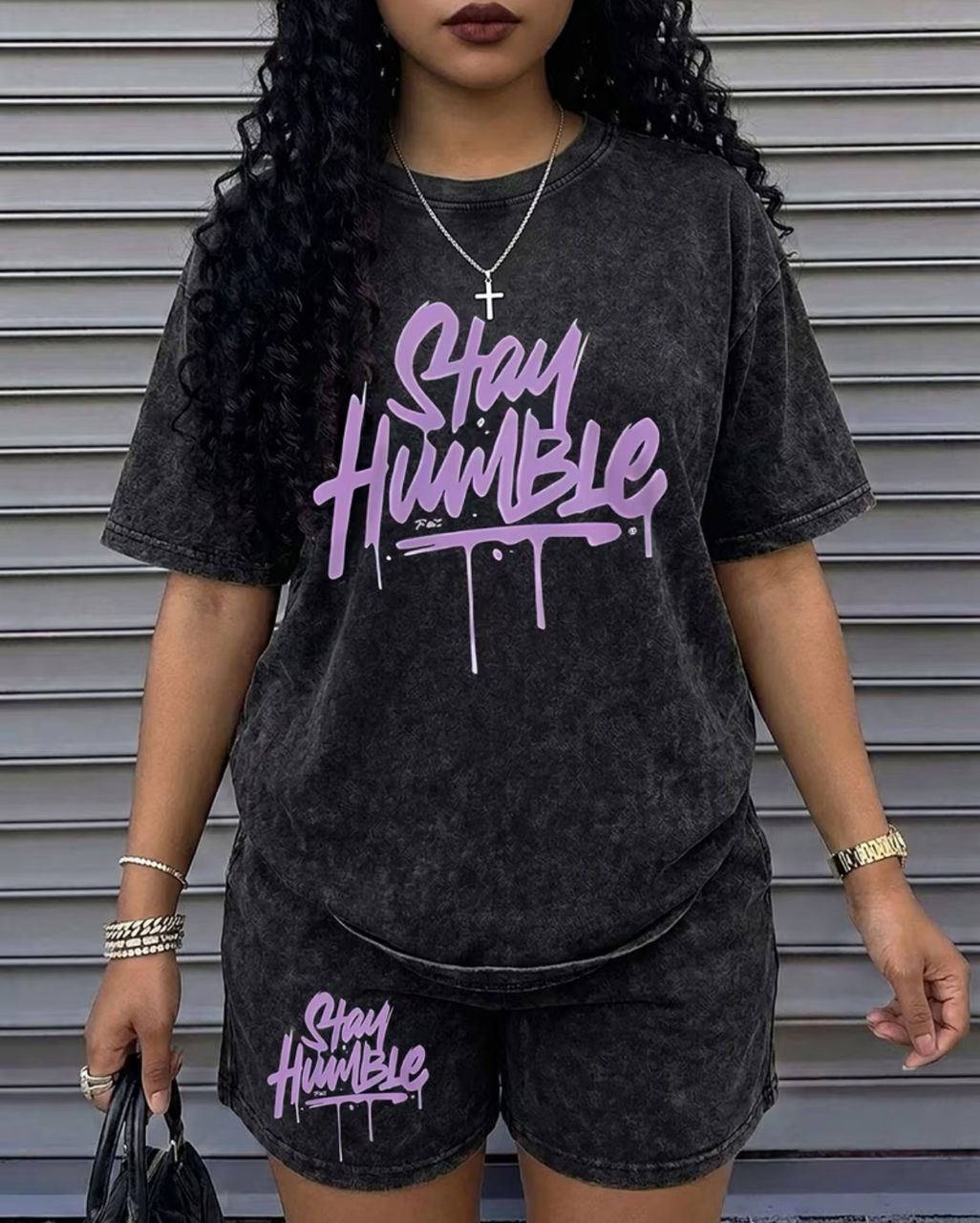 Street style crew neck short sleeve and short
