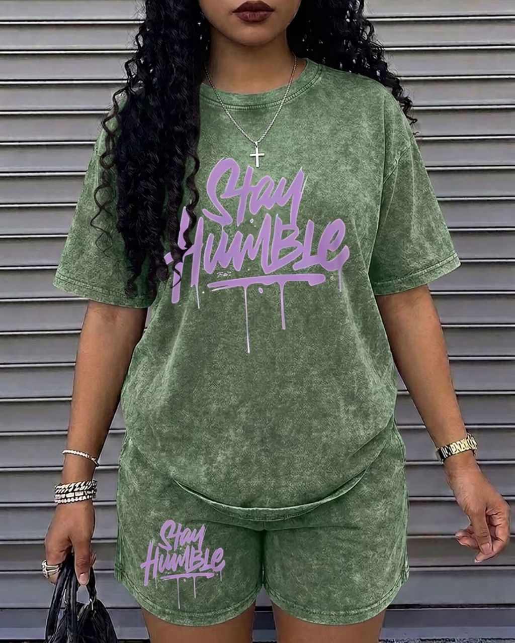Street style crew neck short sleeve and short