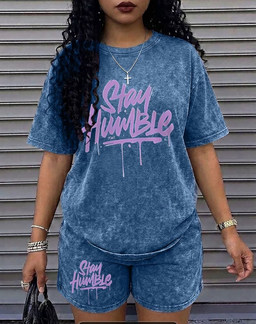 Street style crew neck short sleeve and short