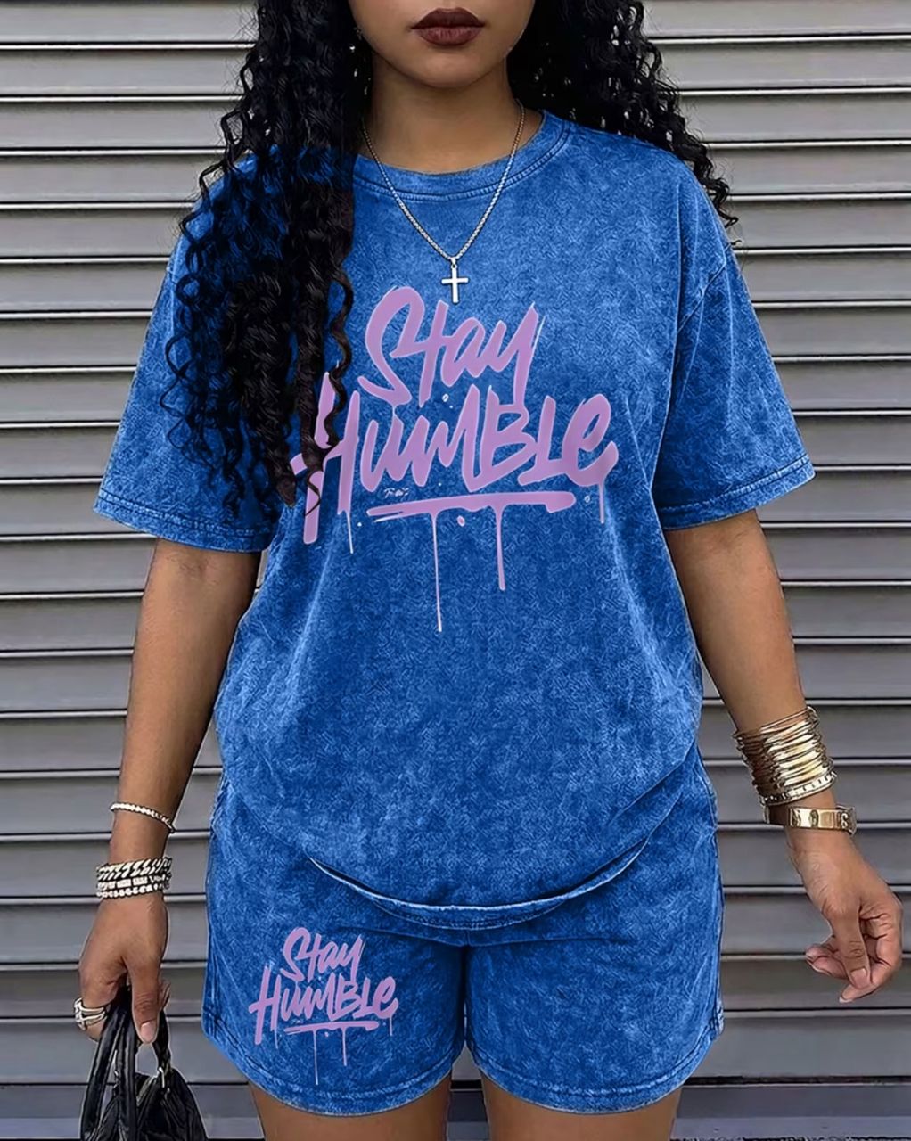 Street style crew neck short sleeve and short