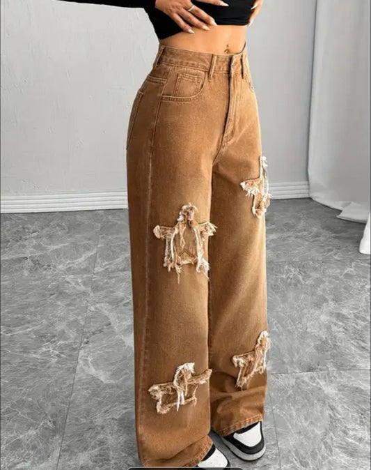 Vintage salt washed loose fit straight leg jeans