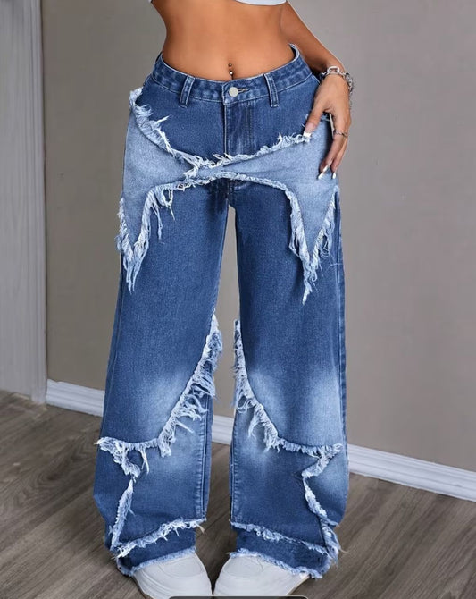 Washed wide leg loose fit denim pant