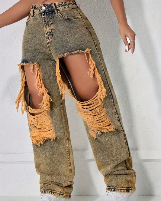 Women's vintage washed denim pants