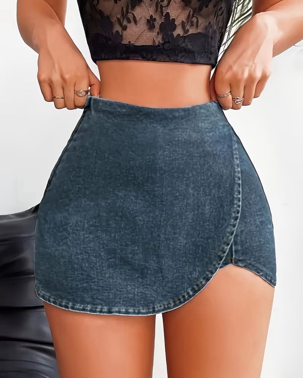 Elegant high waist slim fit denim skort