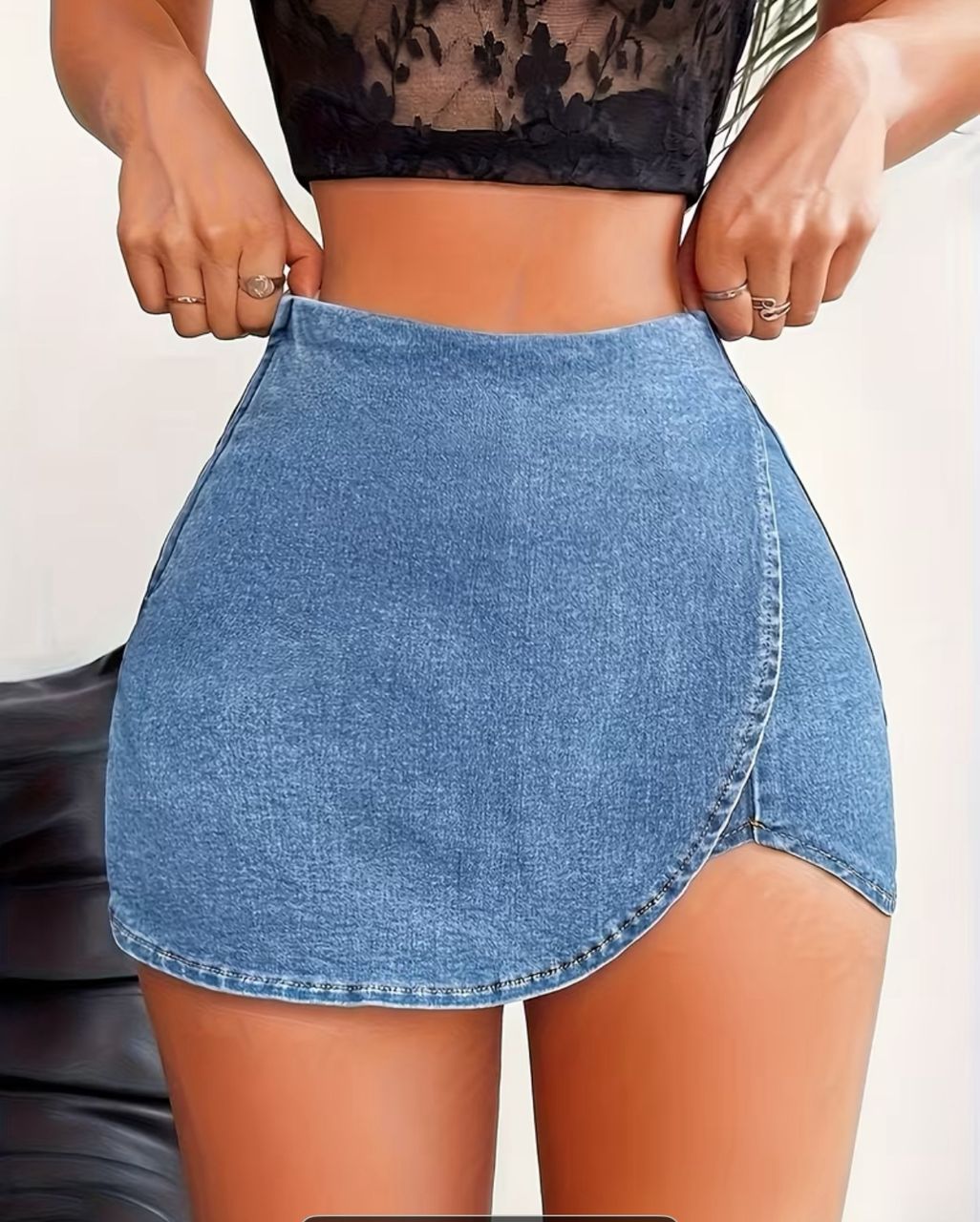 Elegant high waist slim fit denim skort
