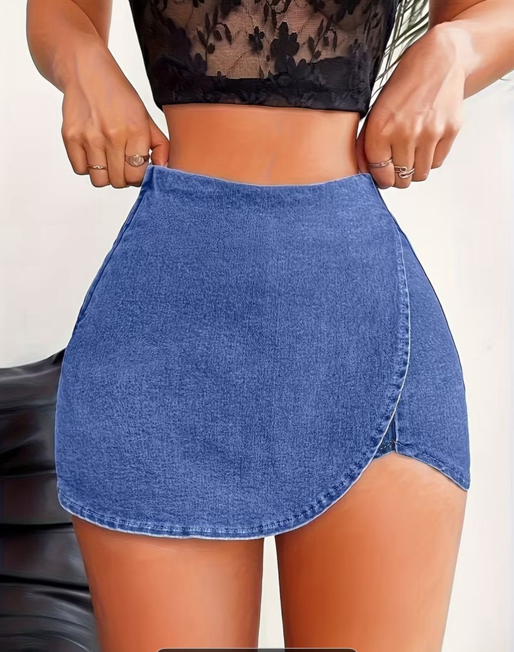 Elegant high waist slim fit denim skort