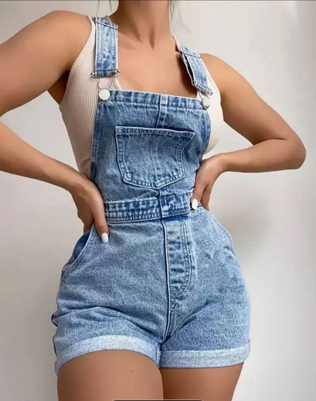 Women's denim overall shorts