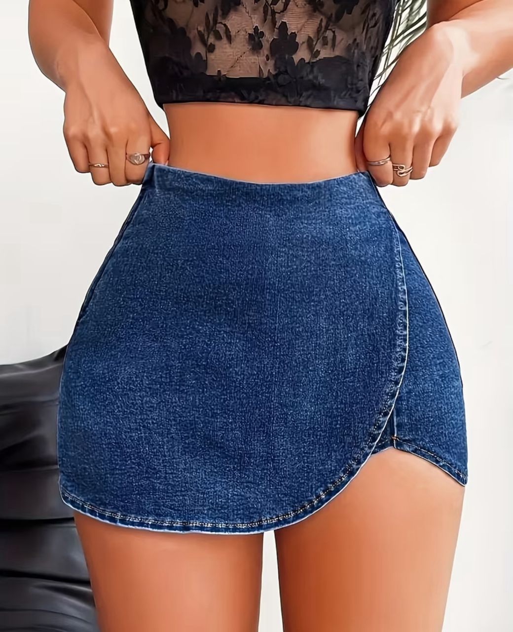 Elegant high waist slim fit denim skort