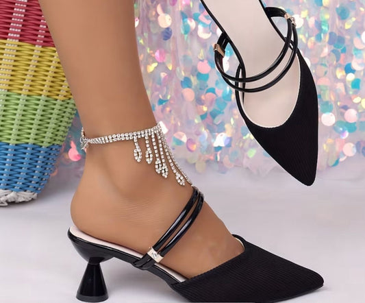 Fashionable black toe high heel sandals