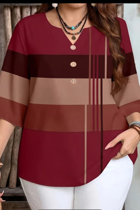Plus Size V-Neck Mid-Sleeve Women Shirt
