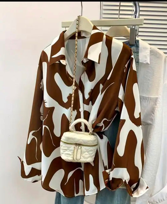 Women's Elegant Cow Print Button Shirt