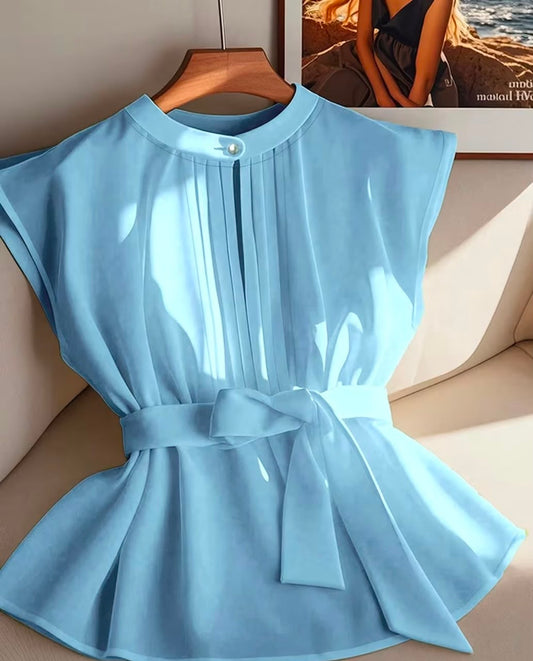 Elegant And Fashionable New Women's Round Neck Belted Top