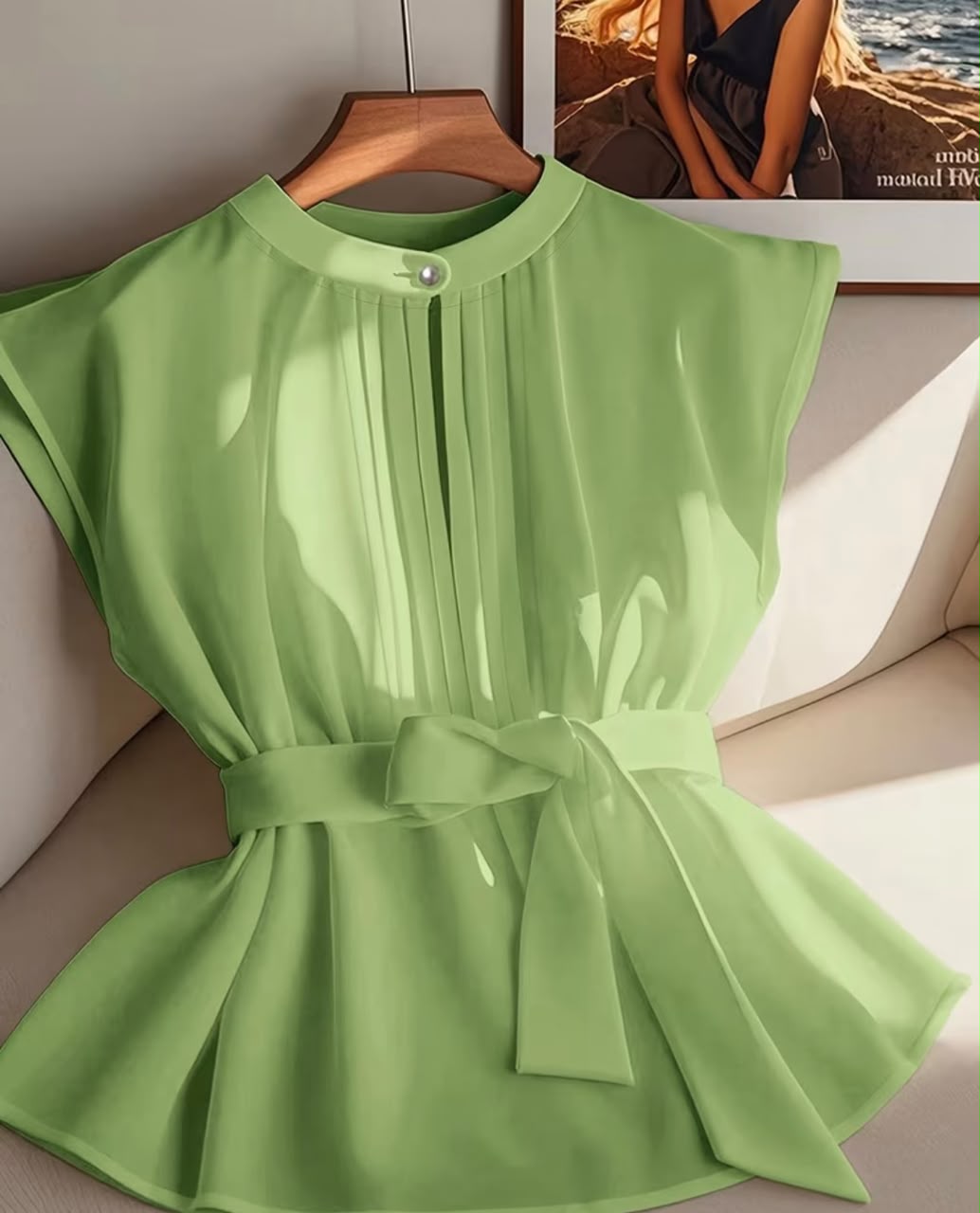 Elegant And Fashionable New Women's Round Neck Belted Top