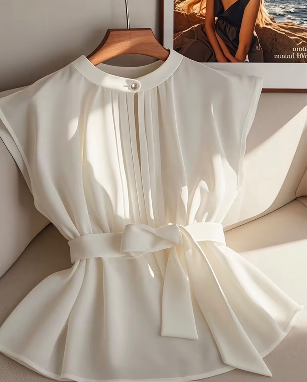 Elegant And Fashionable New Women's Round Neck Belted Top