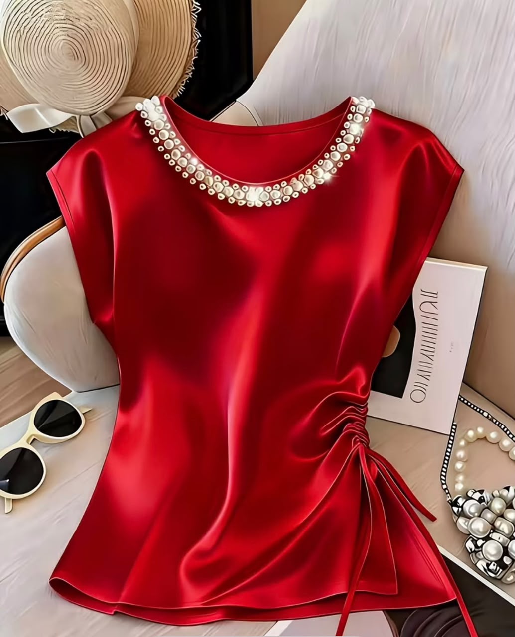 Women's Round Neck  Satin Top