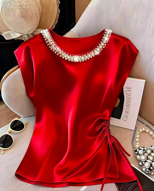 Women's Round Neck  Satin Top