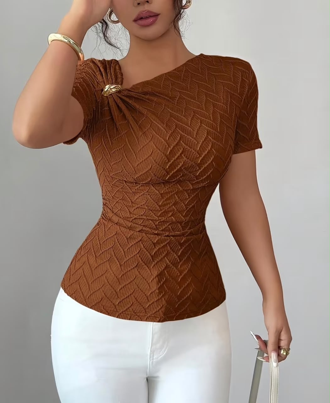 Elegant Sexy Slim Fit Asymmetrical Neckline Top