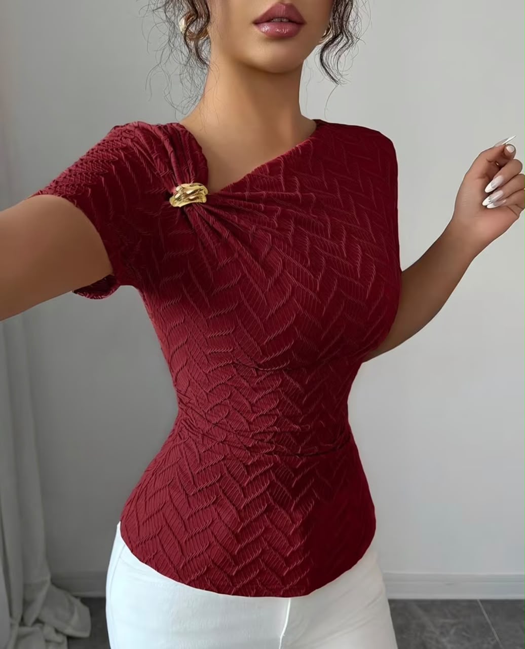 Elegant Sexy Slim Fit Asymmetrical Neckline Top