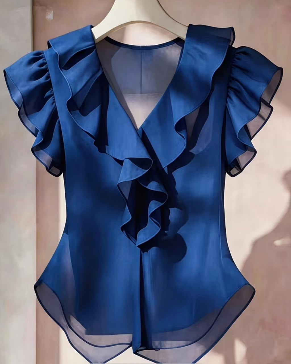 Solid Ruffled Short Sleeve Shirt