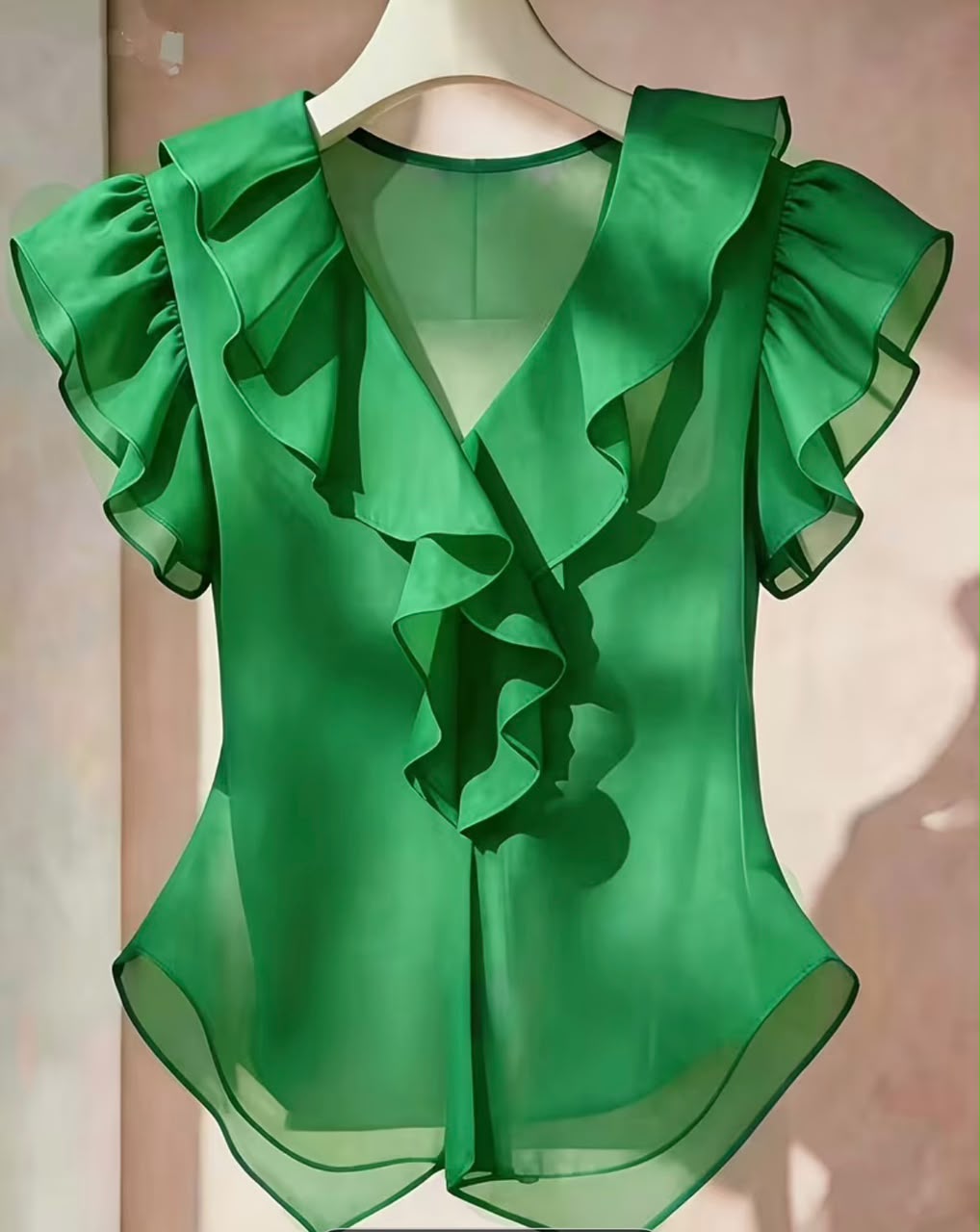 Solid Ruffled Short Sleeve Shirt