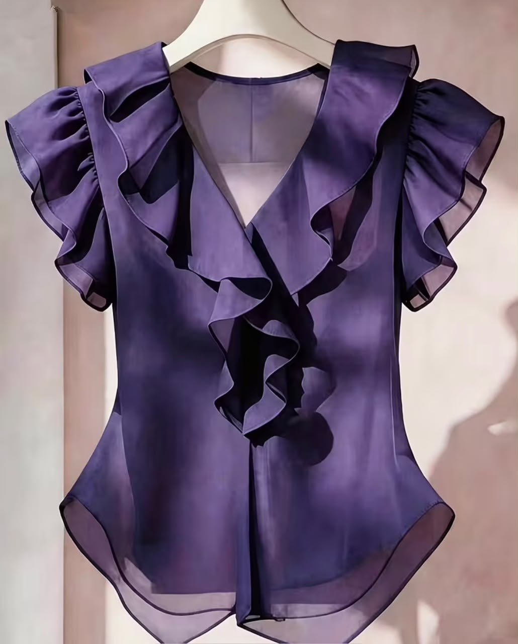 Solid Ruffled Short Sleeve Shirt
