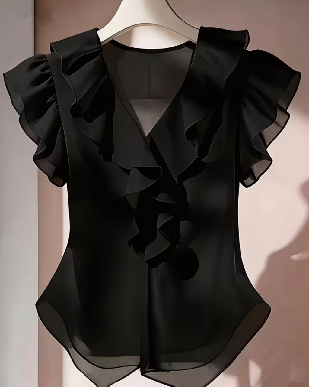 Solid Ruffled Short Sleeve Shirt
