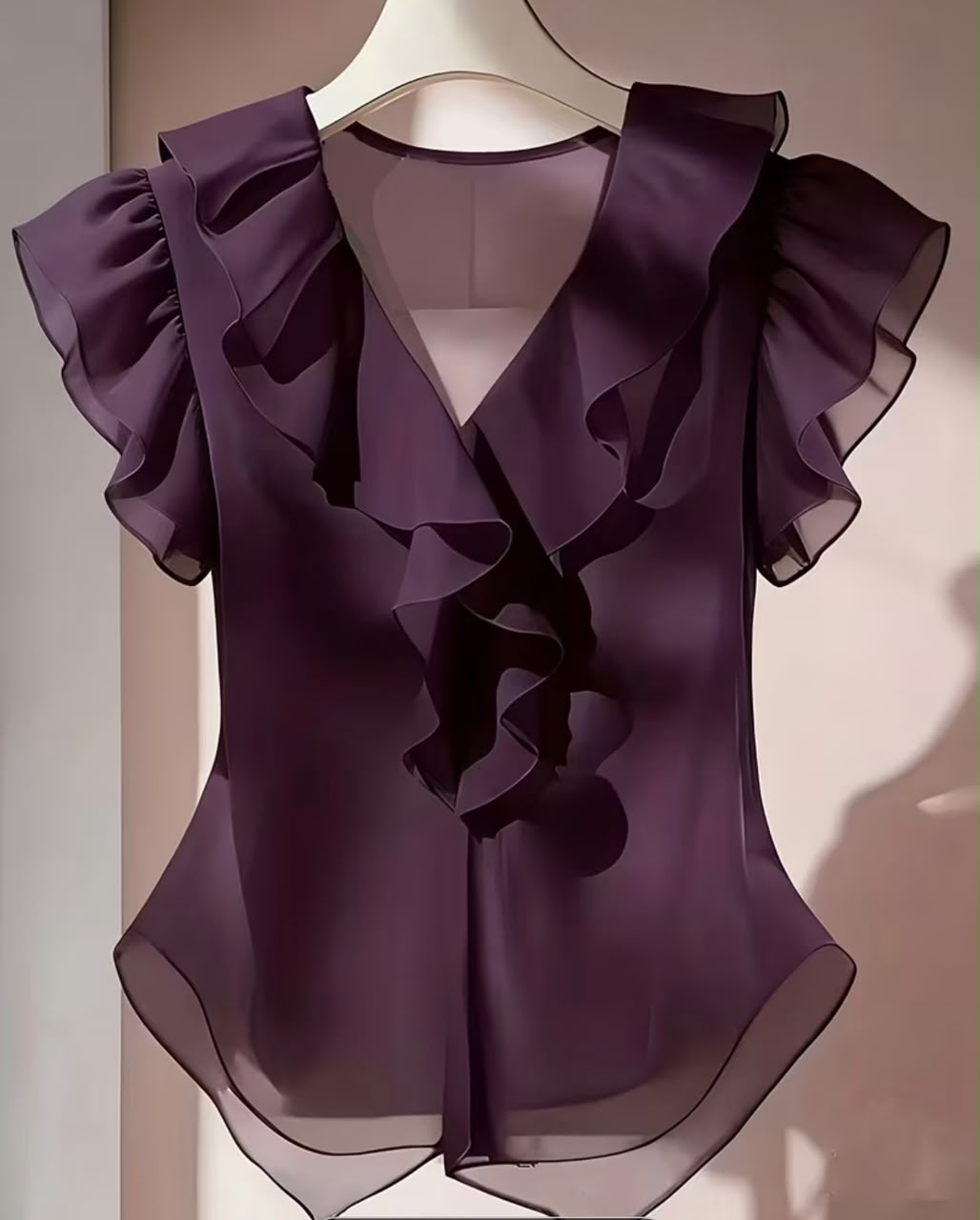 Solid Ruffled Short Sleeve Shirt