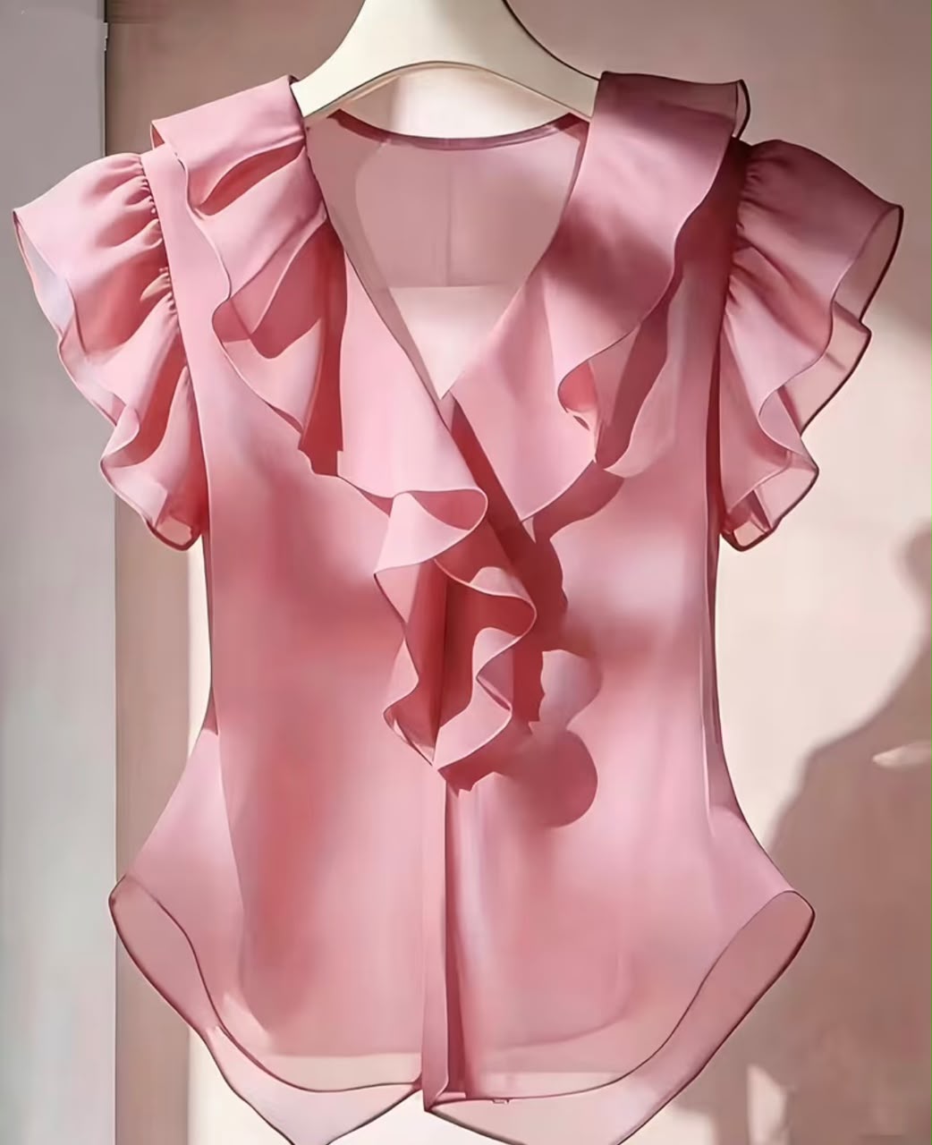Solid Ruffled Short Sleeve Shirt