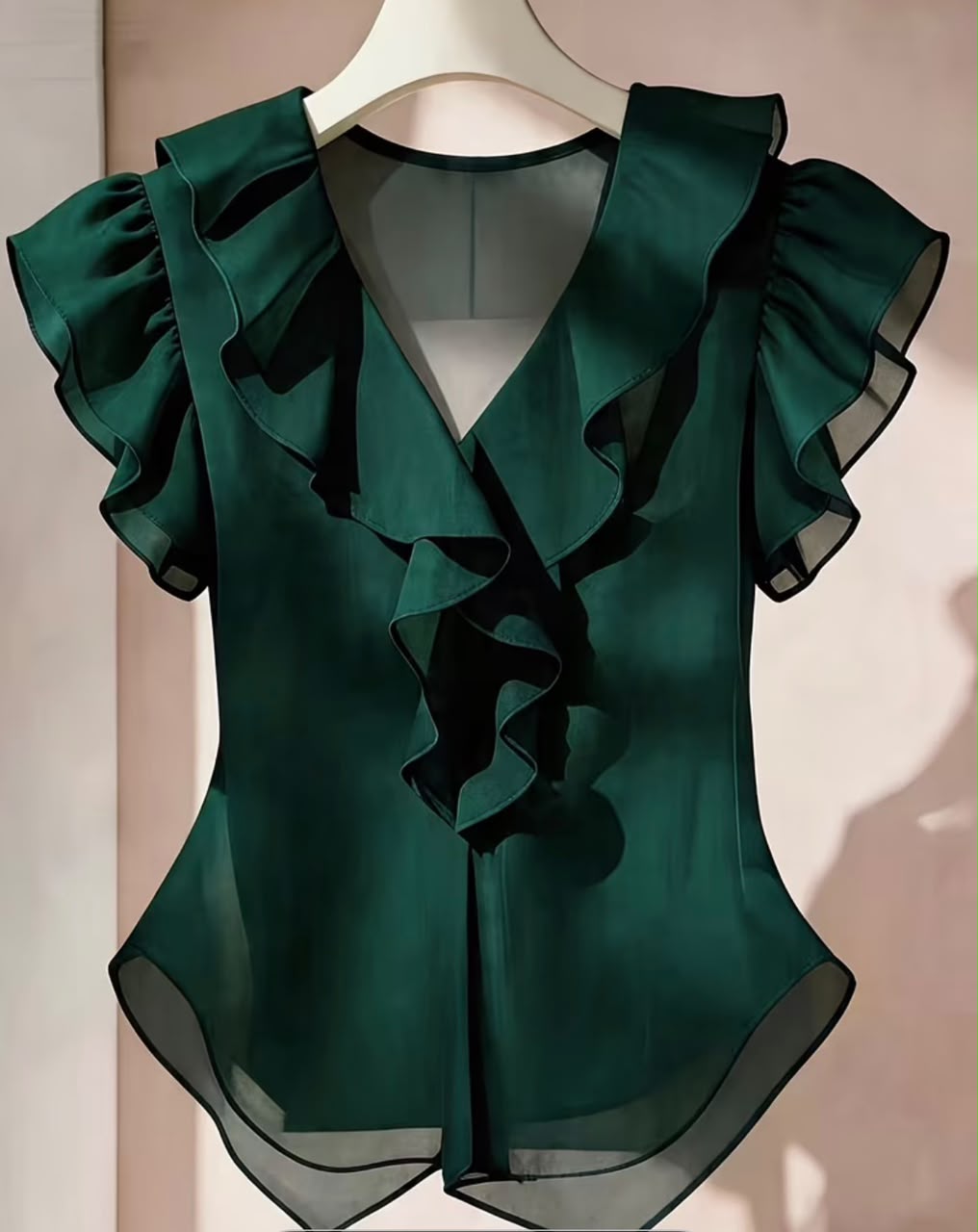 Solid Ruffled Short Sleeve Shirt
