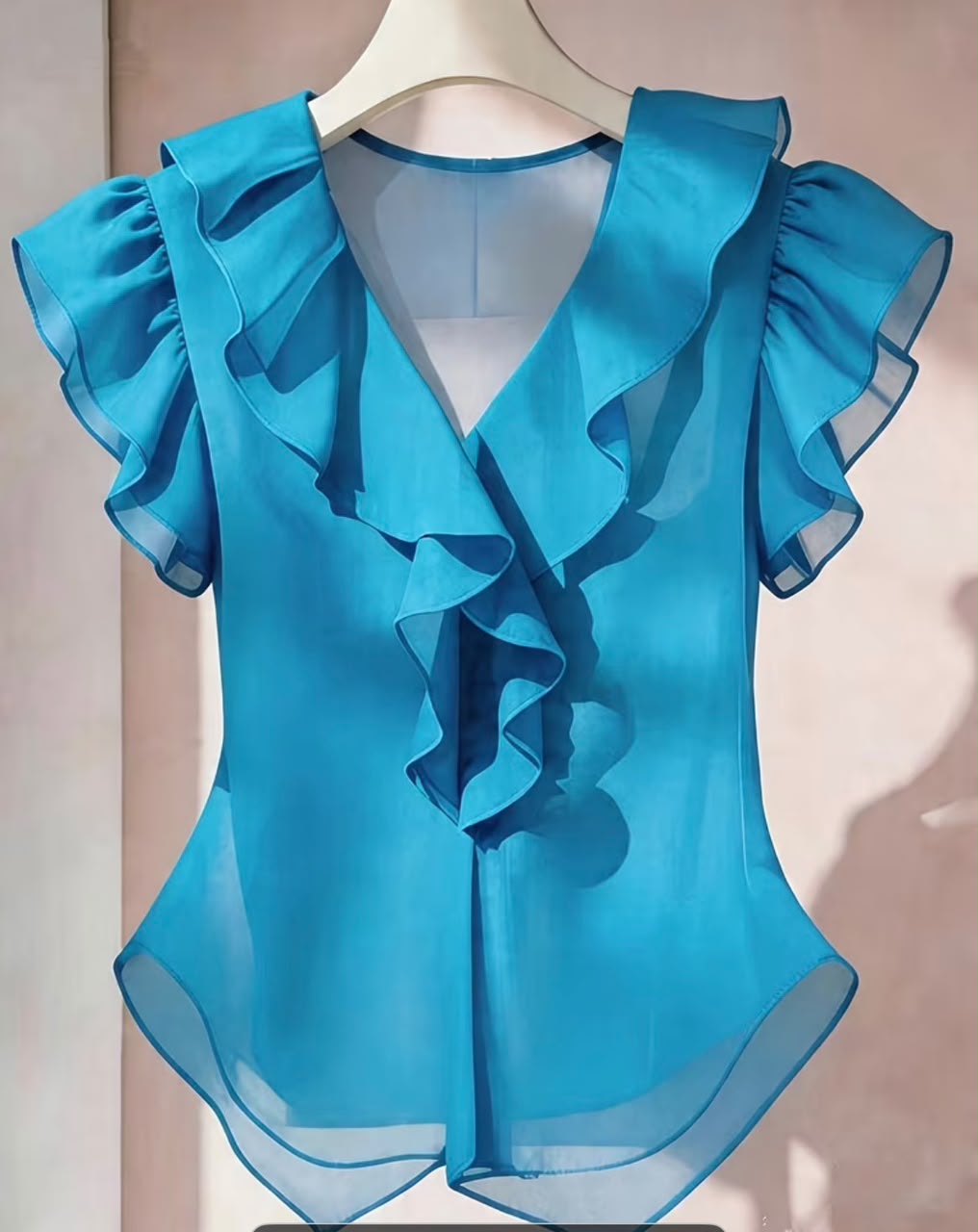 Solid Ruffled Short Sleeve Shirt