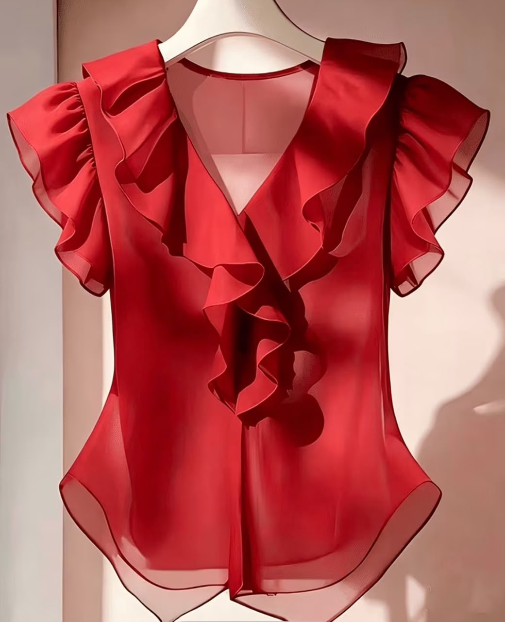 Solid Ruffled Short Sleeve Shirt
