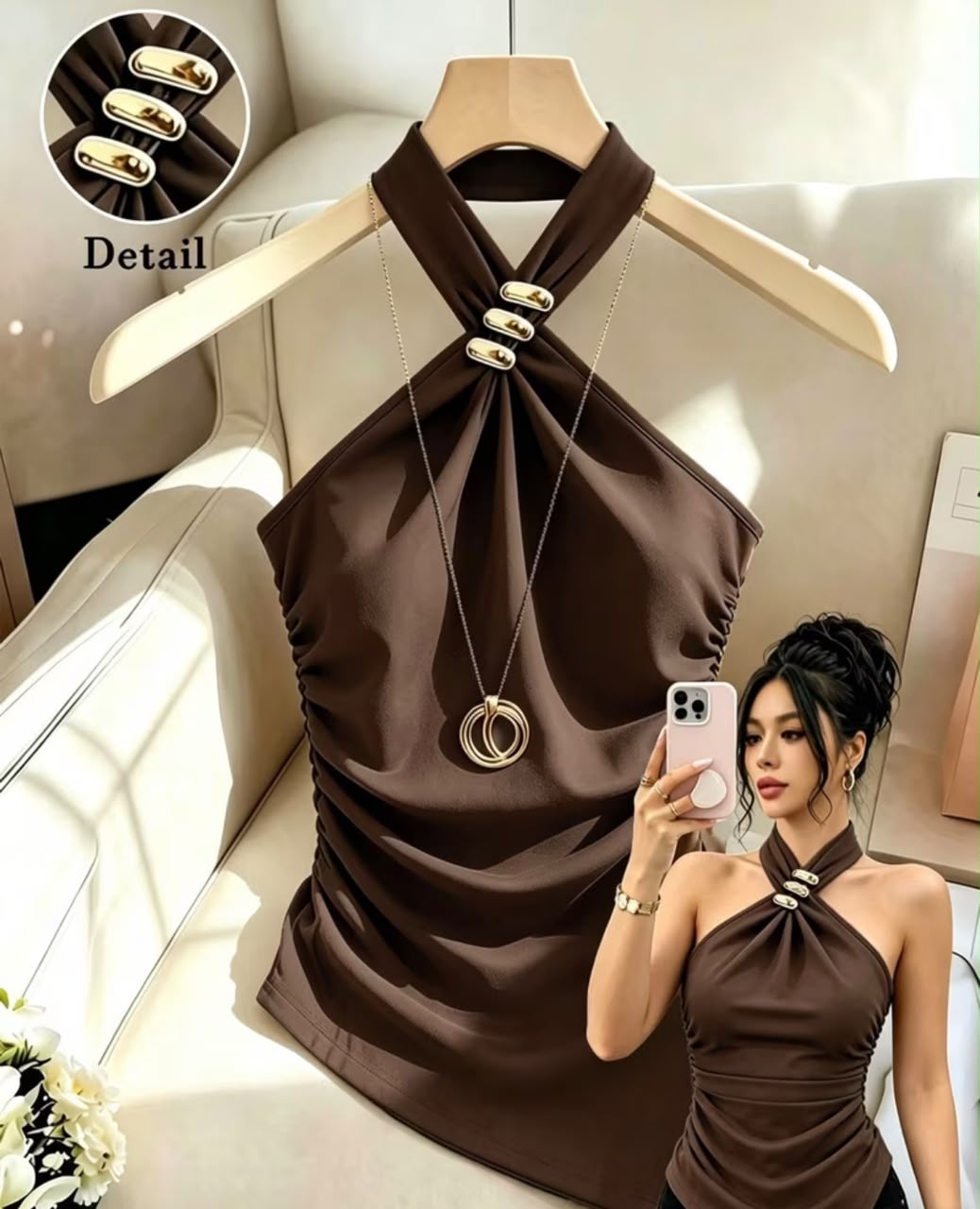 Women's Halter Off Shoulder Asymmetrical Hem Top