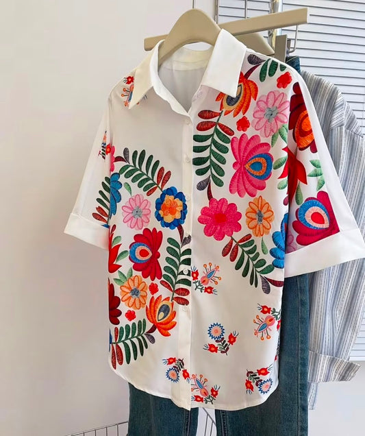Women's Floral Print Short Sleeve Shirt