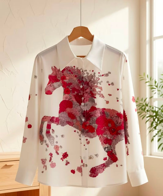 New Fashion Elegant Printed Lapel Long Sleeve Shirt
