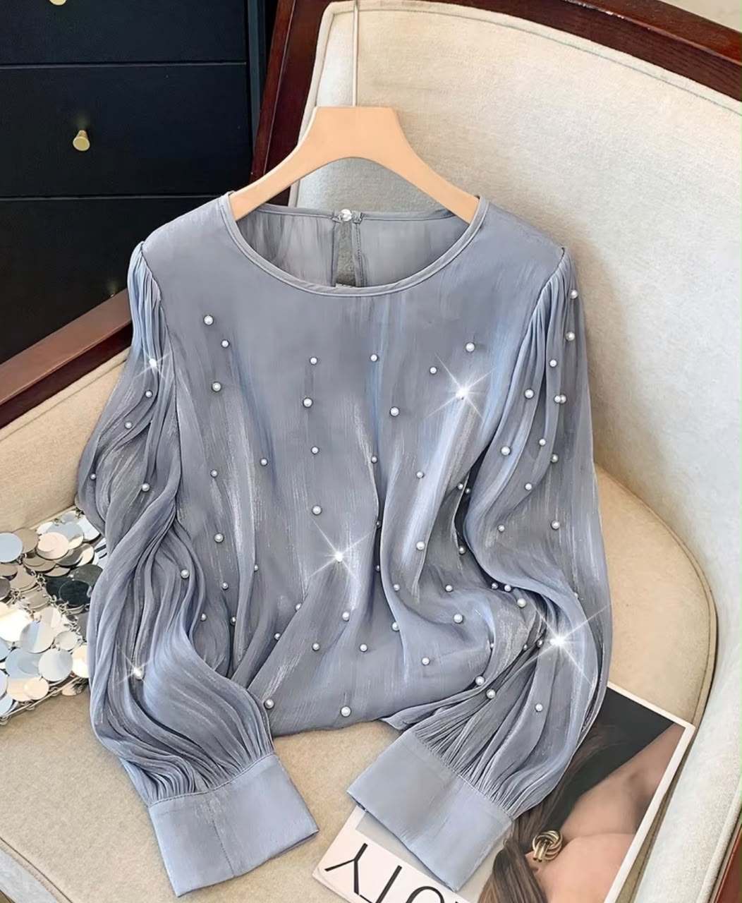 Plus Size Pleated Long Sleeve Shirt
