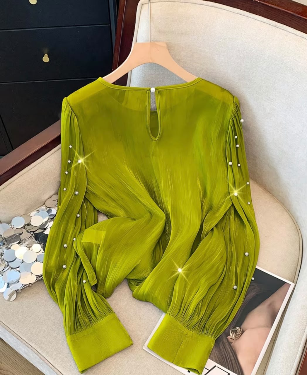 Plus Size Pleated Long Sleeve Shirt