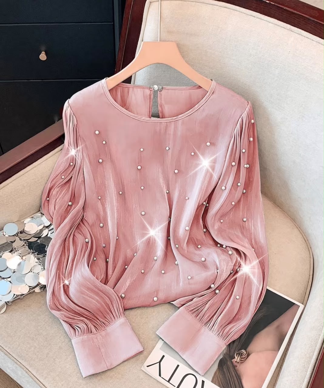 Plus Size Pleated Long Sleeve Shirt