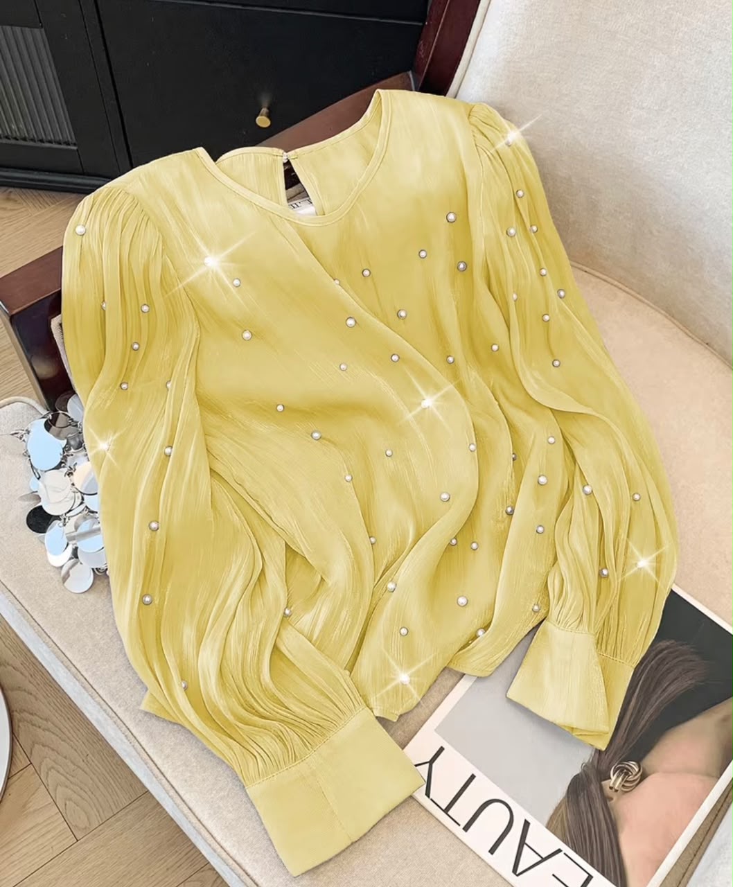 Plus Size Pleated Long Sleeve Shirt
