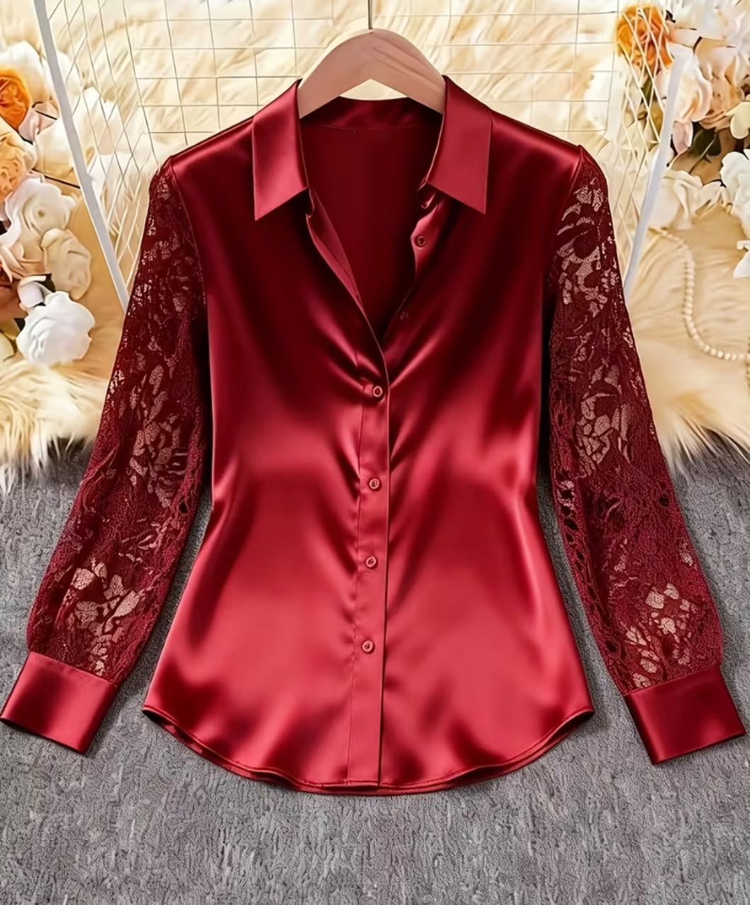 Elegant Lace Satin Shirt