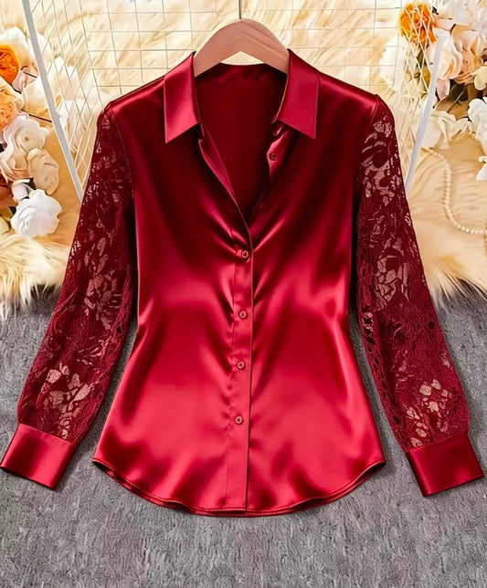Elegant Lace Satin Shirt